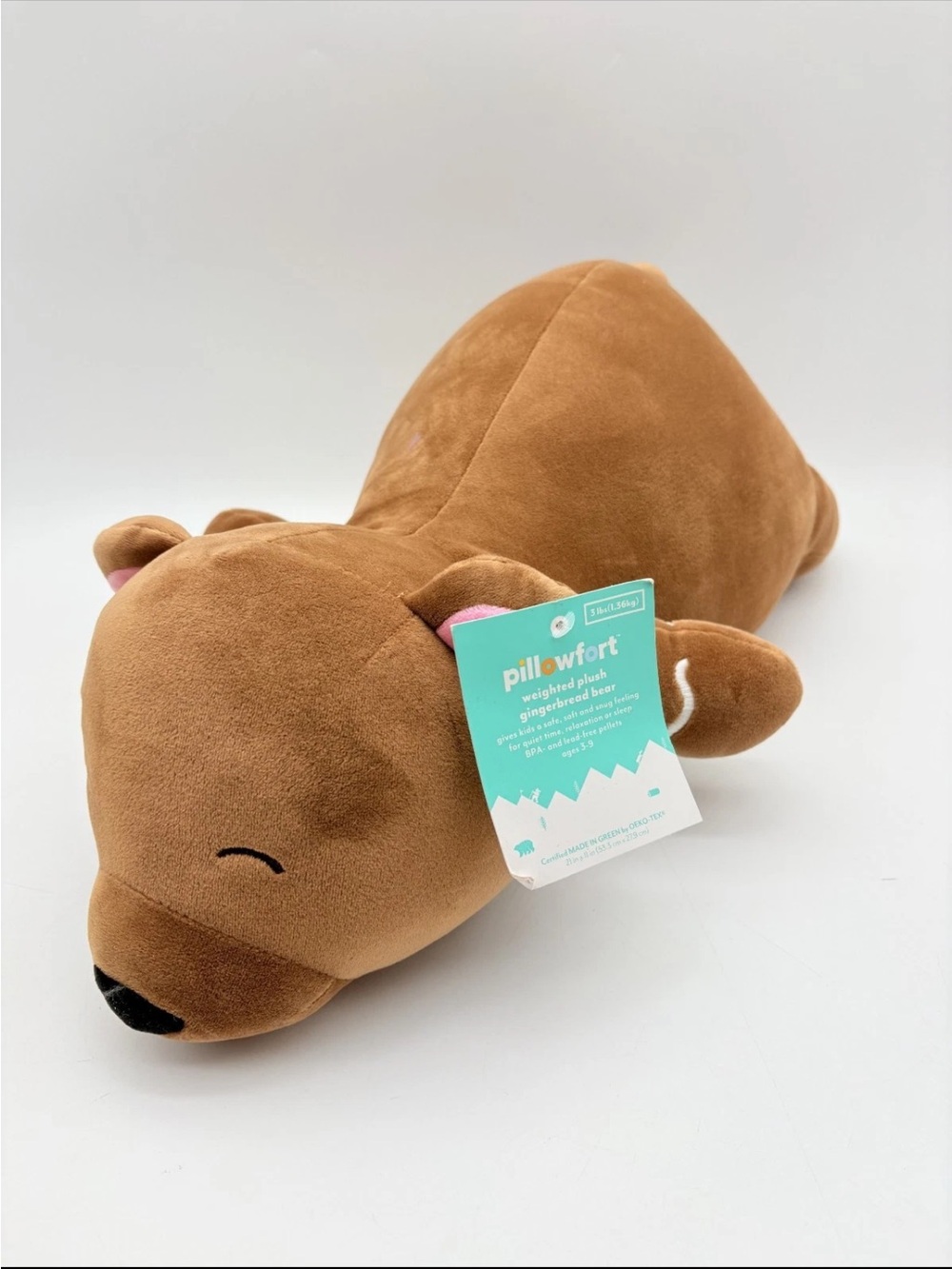 Pillowfort Weighted Plush Teddy Gingerbread Bear Anxiety Soothing Pillow Toy